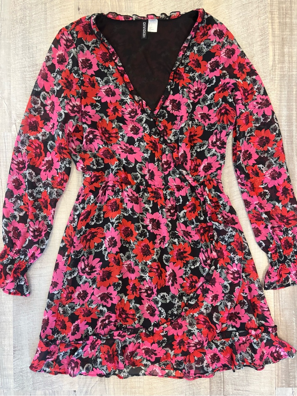 Red & Pink Floral Wrap Dress